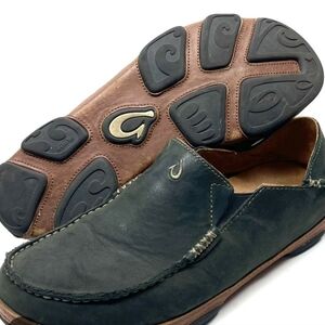 Mens Olukai Black Leather Loafer Size 9.5